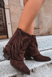 Cowboy-Stiefelette mit Blockabsatz, Fransen und umgeschlagenem Schaft, braun