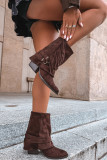 Cowboy-Stiefelette mit Blockabsatz, Fransen und umgeschlagenem Schaft, braun
