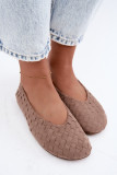 Geflochtene beige Ballerinas aus Kunstveloursleder