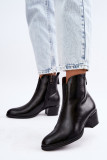 Gefütterte Stiefelette mit Blockabsatz, schwarz, Kunstleder