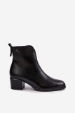 Gefütterte Stiefelette mit Blockabsatz, schwarz, Kunstleder