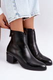 Gefütterte Stiefelette mit Blockabsatz, schwarz, Kunstleder