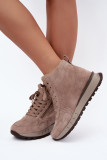 Beige gefütterte Ankle Boots aus echtem Veloursleder mit Plateau
