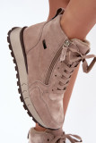 Beige gefütterte Ankle Boots aus echtem Veloursleder mit Plateau