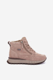 Beige gefütterte Ankle Boots aus echtem Veloursleder mit Plateau