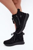 Schwarze gefütterte Ankle Boots aus echtem Veloursleder mit Plateau