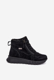 Schwarze gefütterte Ankle Boots aus echtem Veloursleder mit Plateau