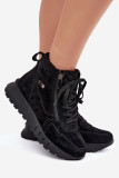 Schwarze gefütterte Ankle Boots aus echtem Veloursleder mit Plateau