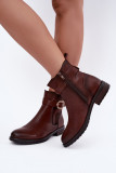 Leder-Stiefelette mit Schnalle, gefüttert, braun