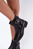 Leder-Stiefelette mit Schnalle und Warmfutter, schwarz
