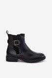 Leder-Stiefelette mit Schnalle und Warmfutter, schwarz