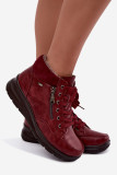 Rote Ankle Boots aus Kunstleder mit Keilabsatz und Fellfutter