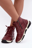 Gefütterte rote Stiefelette aus Kunstleder mit Plateau