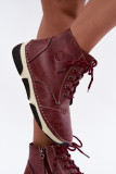 Gefütterte rote Stiefelette aus Kunstleder mit Plateau