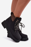 Schwarze gefütterte Stiefelette aus Kunstleder mit Plateau