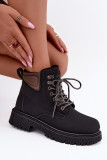 Schwarze gefütterte Stiefelette aus Kunstleder mit Plateau