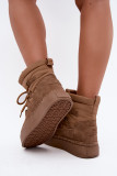 Schnürbare Schneestiefel mit Plateau, braun