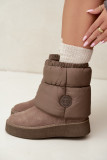 Beige Schneestiefel aus Veloursleder mit Plateau