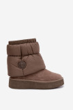 Beige Schneestiefel aus Veloursleder mit Plateau