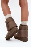 Beige Schneestiefel aus Veloursleder mit Plateau