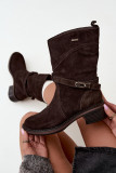 Gefütterte Stiefelette aus Wildleder mit Blockabsatz, braun