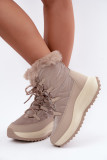Beige Schneestiefel mit Kunstfell und Plateausohle