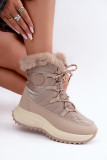 Beige Schneestiefel mit Kunstfell und Plateausohle