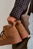 Snowboots aus Veloursleder mit Plattform und Schnürung, braun