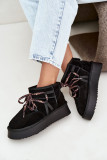 Schwarze Schneestiefel aus Veloursleder mit Schnürung und Plateausohle