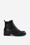 Gefütterte schwarze Stiefelette aus Kunstleder mit flachem Absatz