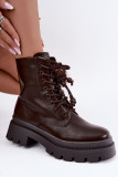 Braune Ankle-Boots im Worker-Stil mit Bommel und Plateausohle
