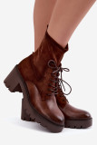 Braune Stiefelette mit Blockabsatz aus Kunstleder und Wildleder