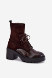 Braune Stiefelette mit Blockabsatz aus Kunstleder und Wildleder