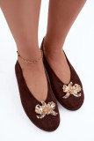 Ballerina mit Schmuckverzierung, braun, aus Velourslederimitat