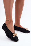 Schwarze Ballerinas mit Schmuckverzierung aus Velourslederimitat