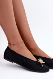 Schwarze Ballerinas mit Schmuckverzierung aus Velourslederimitat