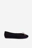 Schwarze Ballerinas mit Schmuckverzierung aus Velourslederimitat