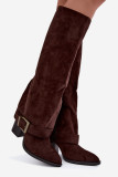 Stiefel mit Blockabsatz, umgeschlagenem Schaft und Schnalle, braun
