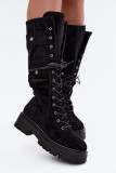 Schnürstiefel mit Plateau, gefüttert, schwarz