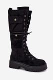 Schnürstiefel mit Plateau, gefüttert, schwarz