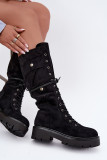 Schnürstiefel mit Plateau, gefüttert, schwarz
