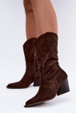 Braune Ankle Boots aus Velourslederimitat mit Blockabsatz