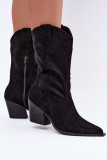 Schwarze Ankle Boots aus Velourslederimitat mit Blockabsatz