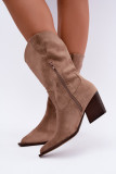 Beige Stiefelette mit Blockabsatz aus Velourslederimitat