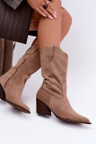 Beige Stiefelette mit Blockabsatz aus Velourslederimitat