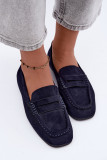 Flache Mokassins aus blauem Wildleder