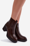 Gefütterte Stiefelette mit Blockabsatz, braun