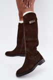 Stiefel aus Veloursleder mit dekorativem Riemen, braun