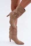 Beige gefütterte Stiefelette mit Stiletto-Absatz und Riemen