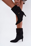 Schwarze gefütterte Stiefelette mit Stiletto-Absatz und Riemen
